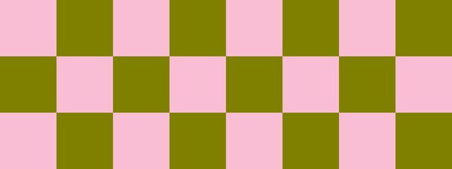 Checkerboard banner. Olive and Pink colors of checkerboard. Big squares, big cells. Chessboard, checkerboard texture. Squares pattern. Background.
