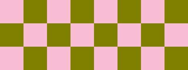 Checkerboard banner. Olive and Pink colors of checkerboard. Big squares, big cells. Chessboard, checkerboard texture. Squares pattern. Background.