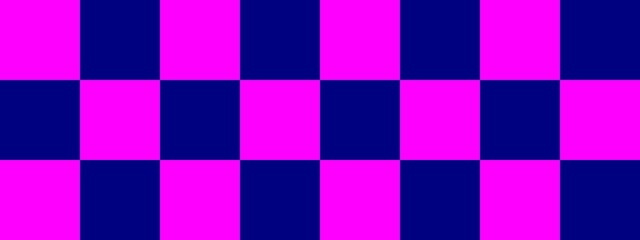 Checkerboard banner. Navy and Magenta colors of checkerboard. Big squares, big cells. Chessboard, checkerboard texture. Squares pattern. Background.