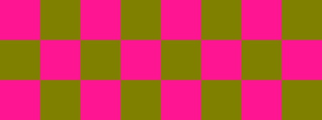 Checkerboard banner. Olive and Deep pink colors of checkerboard. Big squares, big cells. Chessboard, checkerboard texture. Squares pattern. Background.