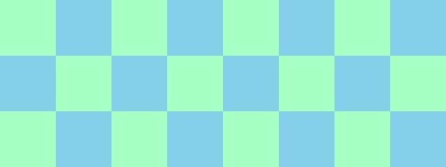 Checkerboard banner. Sky blue and Mint colors of checkerboard. Big squares, big cells. Chessboard, checkerboard texture. Squares pattern. Background.