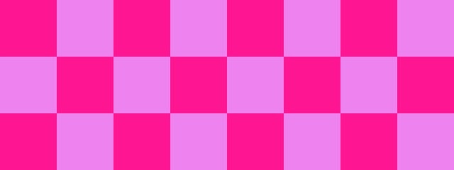 Checkerboard banner. Violet and Deep pink colors of checkerboard. Big squares, big cells. Chessboard, checkerboard texture. Squares pattern. Background.