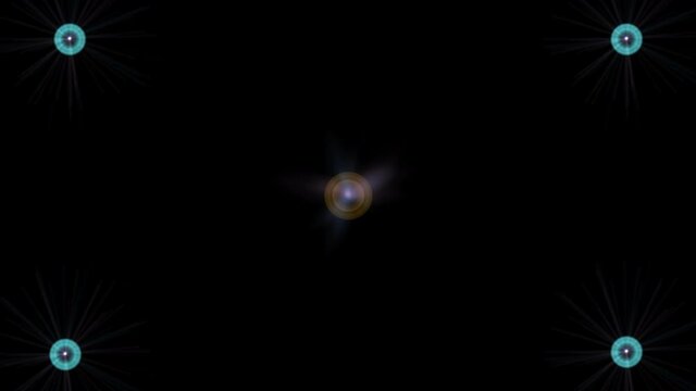 Abstract hypnotic computer graphic of central billowing circle element adsorbing smaller outer rings and circles, moving animation