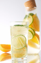 refreshing drink, in a transparent container