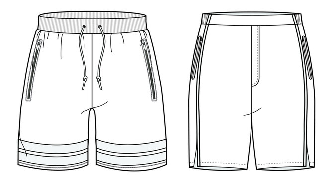 Fashion flat sketch of high-waisted double pleated shorts. Fashion  technical drawing of women's long shorts with cuffs Stock Vector | Adobe  Stock
