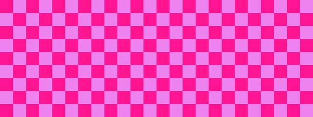 Checkerboard banner. Violet and Deep pink colors of checkerboard. Small squares, small cells. Chessboard, checkerboard texture. Squares pattern. Background.