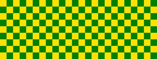 Checkerboard banner. Green and Yellow colors of checkerboard. Small squares, small cells. Chessboard, checkerboard texture. Squares pattern. Background.