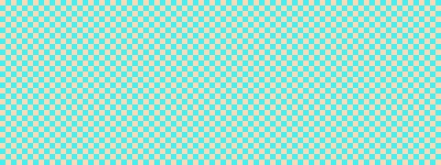 Checkerboard banner. Cyan and Apricot colors of checkerboard. Small squares, small cells. Chessboard, checkerboard texture. Squares pattern. Background.