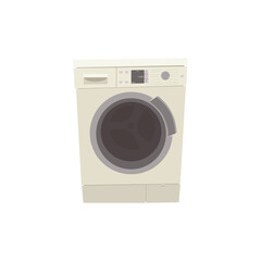 Front loading washing machine. The door is closed. Cartoon vector washer. The isolated object on a white background.