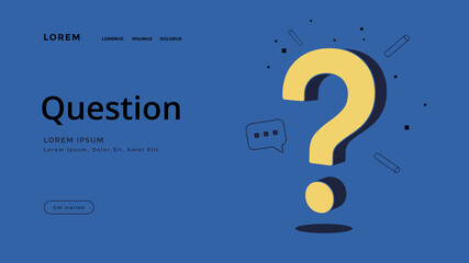 Question mark web page design. FAQ sign on blue background. 3d help icon vector illustration. - obrazy, fototapety, plakaty