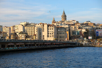 Fototapeta na wymiar Boat trip along the Golden Horn, Istanbul, Turkey, December 2021.