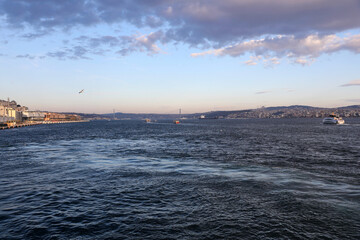 Boat trip along the Golden Horn, Istanbul, Turkey, December 2021.