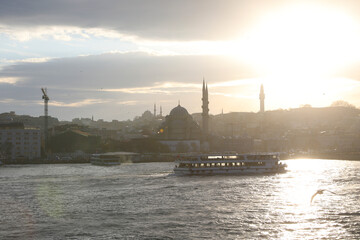 Boat trip along the Golden Horn, Istanbul, Turkey, December 2021.