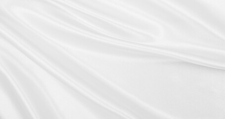 Naklejka na ściany i meble Smooth elegant white silk or satin luxury cloth texture as wedding background. Luxurious background design