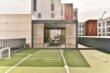 Playground with field hockey gate and sticks