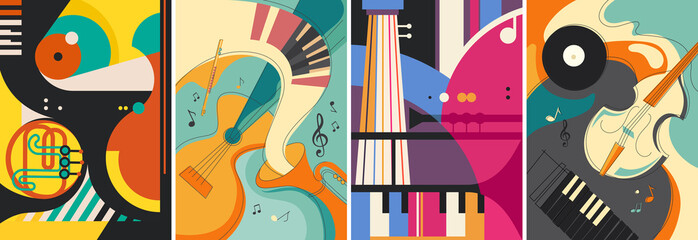 Set of classical music posters. Placard designs in different styles.