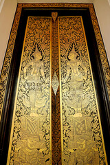 Stunning Gilded Black Lacquer Door Panel of the Ordinary Hall in Buddhist Temple