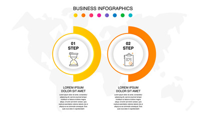 Line vector infographics with two circles. Modern concept 2 icons with labels step by step for the app, business, website, interface, chart, levels, web, diagram, banner, presentations