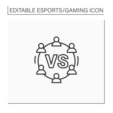 Round-robin tournament line icon. All-play-all competition. Participating plays each other team participating an equal number of times. Cybersport concept. Isolated vector illustration.Editable stroke