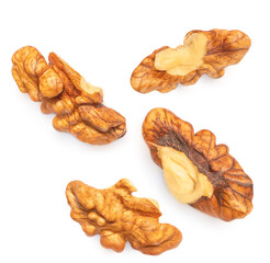 Walnut Isolated. Walnut kernel Nut  on white background. Top view. Flat lay.