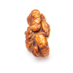 Walnut Isolated. Peeled walnut on white background. Top view. Flat lay.