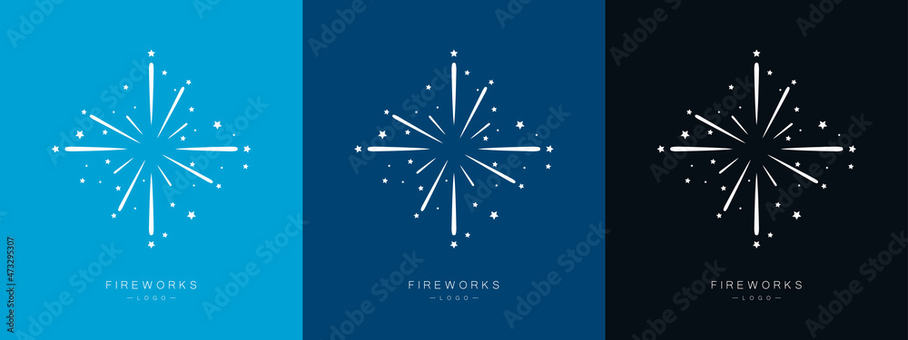 Wall mural fireworks logos set. salute for holidays and parties. vector illustration.