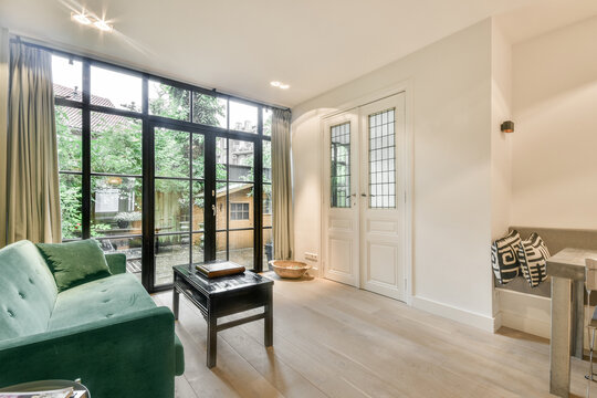 Interior of spacious hall and living room
