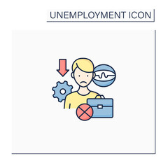 Technological unemployment color icon. Lost job caused by technological change,robotizing.Staff reduction.Joblessness concept. Isolated vector illustration