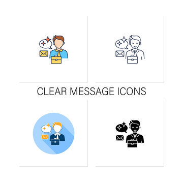 Clear Message Icons Set. Simple, Easy To Understand Message. Concise Email.Effective Communication Concept. Collection Of Icons In Linear, Filled, Color Styles.Isolated Vector Illustrations