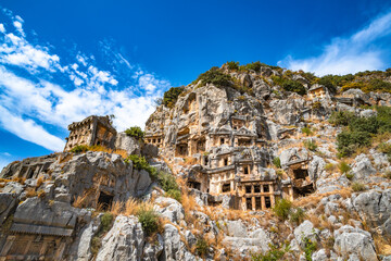 Rock-cut tombs in the ancient city of Myra, Turkey.