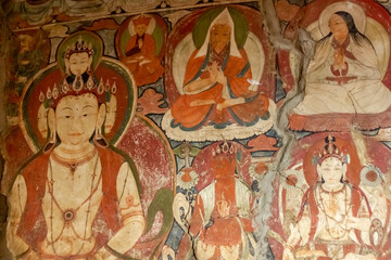 Ancient paintings and murals in the Tibetan Buddhist monastery in the village of Karsha in Zanskar.