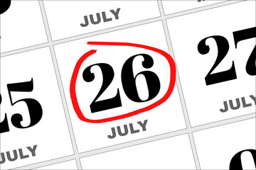 July 26 written on a calendar to remind you an important appointment.