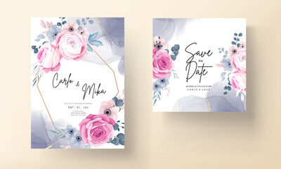 Elegant hand drawing wedding invitation beautiful floral design