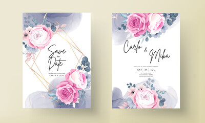 Elegant hand drawing wedding invitation beautiful floral design
