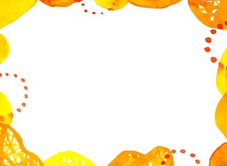 水彩のにじみフレーム赤黄色オレンジ丸