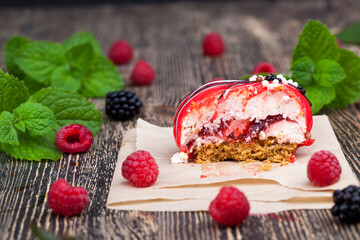 fresh cake with red raspberry jam