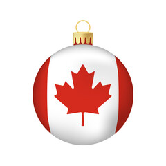 Christmas tree toy or ball  with Canada flag Volumetric and realistic color illustration