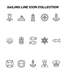 Industry concept. Collection of modern high quality sailing line icons. Editable stroke. Premium linear symbols of sailor, ship, lighthouse, radar, anchor etc © Dilia Almukhambetova