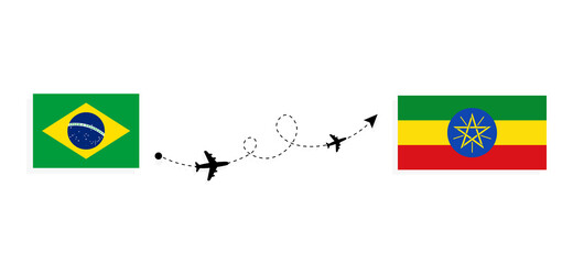 Flight and travel from Brazil to Ethiopia by passenger airplane Travel concept