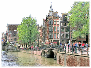 streets of amsterdam made in artistic style - obrazy, fototapety, plakaty