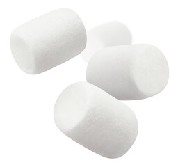 Flying marshmallows, isolated on white background