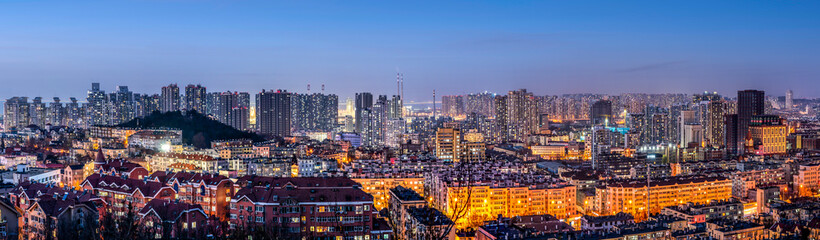 Fototapeta na wymiar Aerial photography of Qingdao city night view
