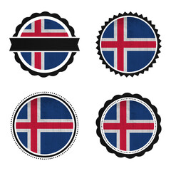 World countries A-Z. Universal round labels pack on white background. Iceland