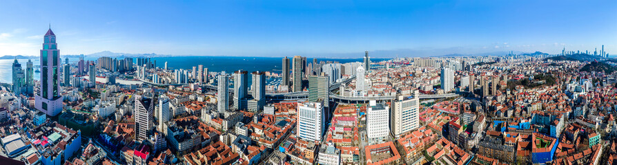 Naklejka premium Aerial photography China Qingdao city architecture skyline