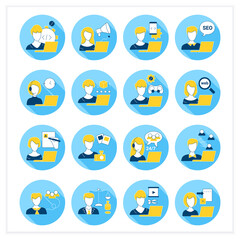 Freelance professions flat icons set. Distance jobs. Online work. Careers concept, Vector illustration