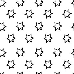 Abstarct kids geometric stars seamless pattern. Hand drawn Black and white minimalistic background. Nursery prints for textile, holiday backdrops, holiday decoration, birthday, wrapping paper