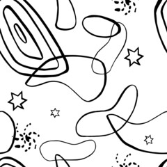 Abstarct kids geometric nature shape seamless pattern. Hand drawn Black and white minimalistic background. Nursery prints for textile, holiday backdrops, holiday decoration, birthday, wrapping paper