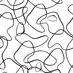 Foto op Plexiglas Abstarct kinderen geometrische natuur vorm naadloze patroon. Hand getekend zwart-wit minimalistische achtergrond. Kinderkamerafdrukken voor textiel, vakantieachtergronden, vakantiedecoratie, verjaardag, inpakpapier © Anna