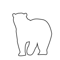 Hand drawn linear of silhouette of bear. Abstract line icon wild animal forest.Miinimalism style for baby poster, christmas card, greeting card, wedding cad, banners, social media stories stikers.