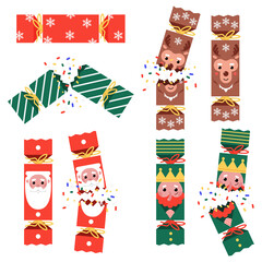 Christmas cracker vector cartoon set isolated on a white background.